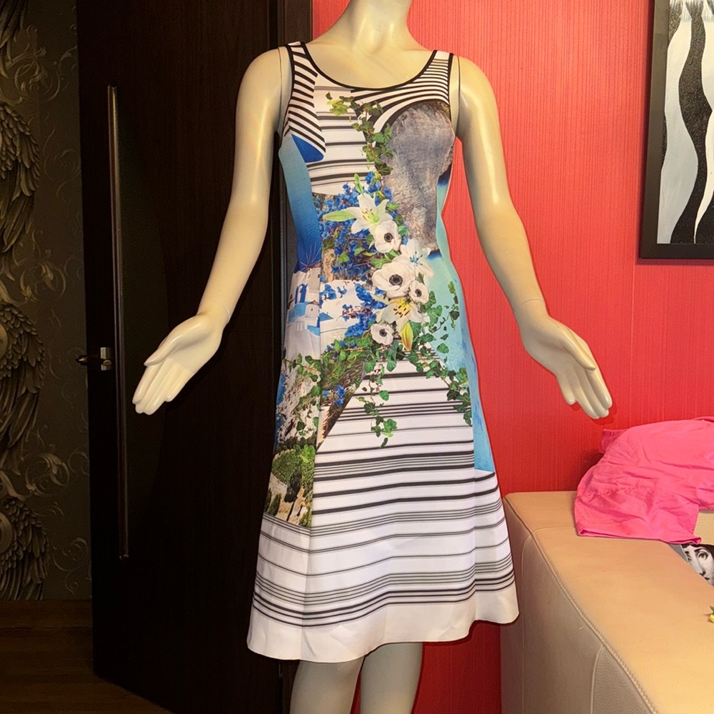 Clover Canyon printed fit and flare scuba knee dress S
